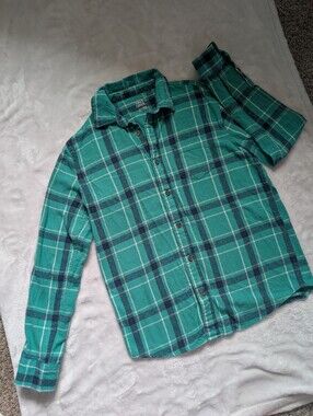 Falls Creek Boys Green Plaid Flannel Button Up Shirt Size XL 14/16